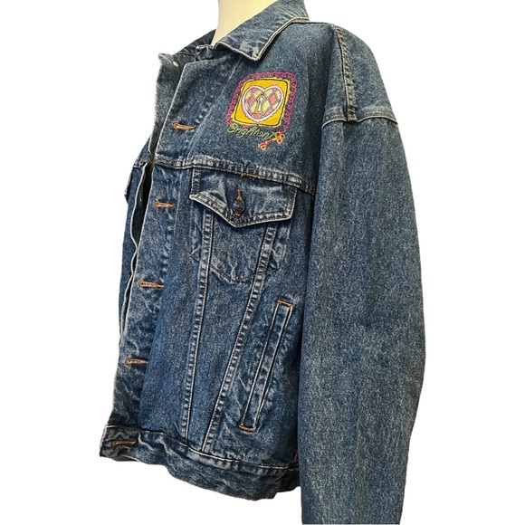 Vintage Brighton Blue Denim Jacket Size L Embroidered Patch Worlds Greatest Mom - Picture 7 of 9